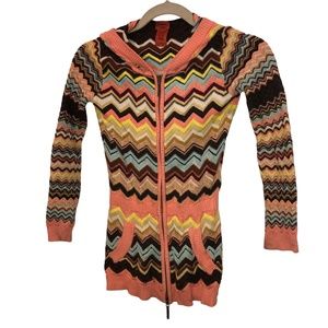 Missoni signature zig zag chevron cotton knit zip up hoodie sweater M KI…